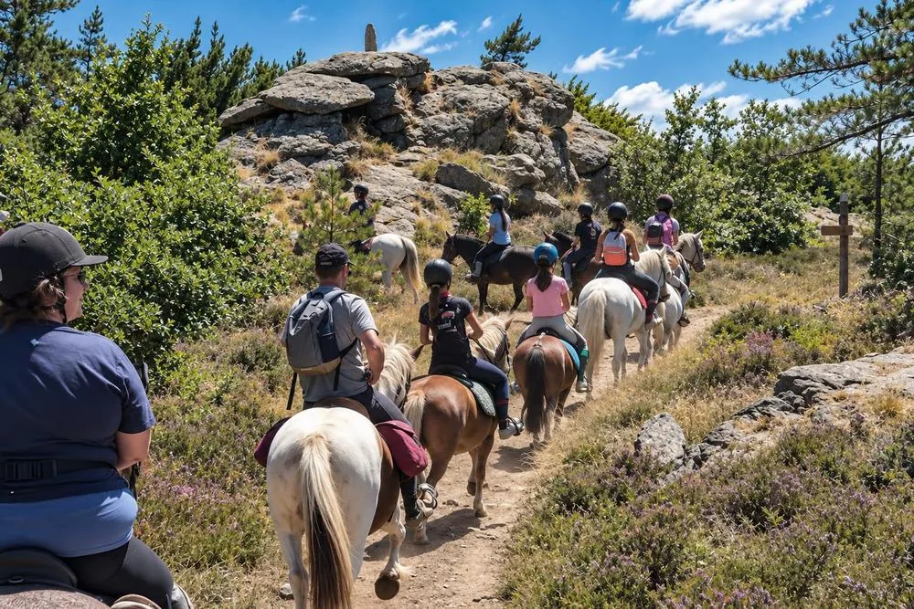 Groupe de cavaliers sur un sentier rocheux
